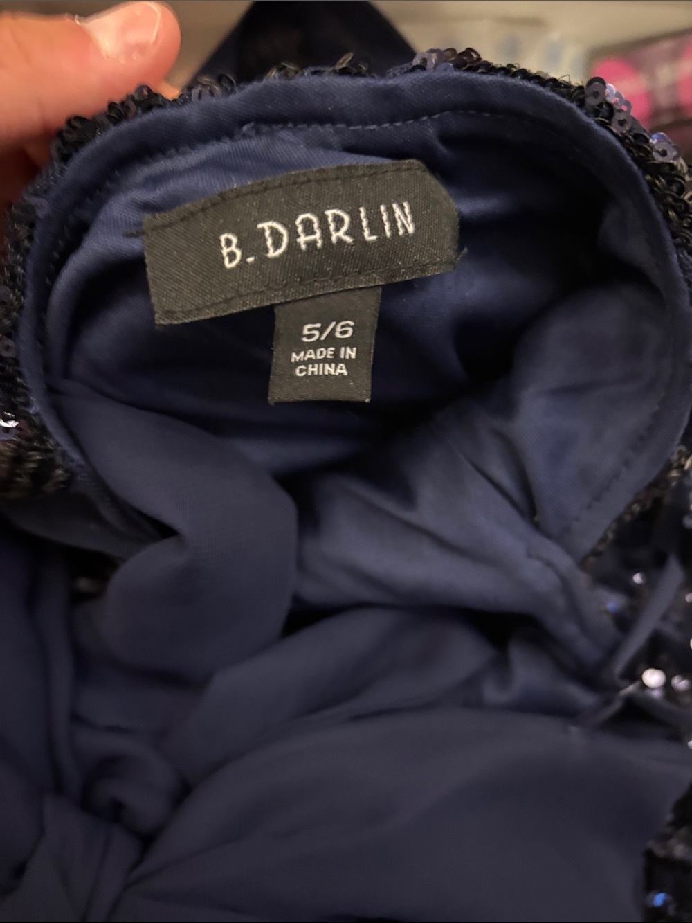 B Darlin Navy Sequin Spaghetti Strap Mini Dress - Picture 2 of 4